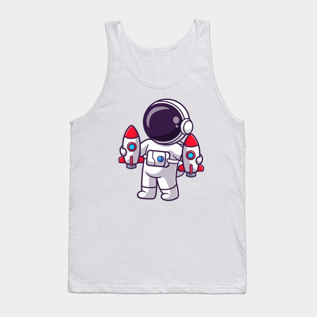 Cute Astronaut Holding Rocket Toys Cartoon Tank Top by Catalyst Labs